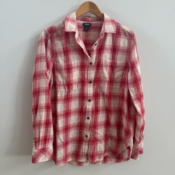 Roots Tops - ❤️🤍 Roots Red & White Plaid Women’s Button-Down Shirt – Size Large – 100% Cotton
